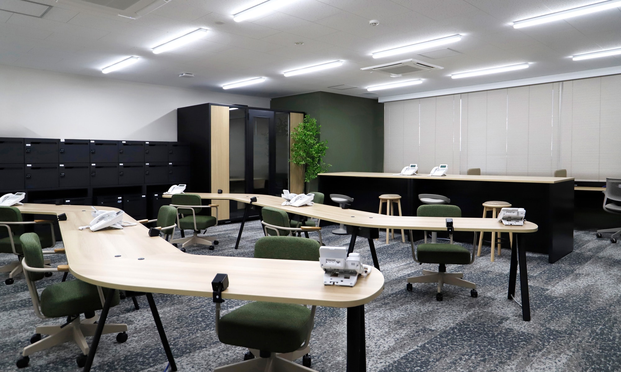 オフィスのメインデスクは、蛇の曲線を彷彿させるような有機的で動きのあるデザインを採用