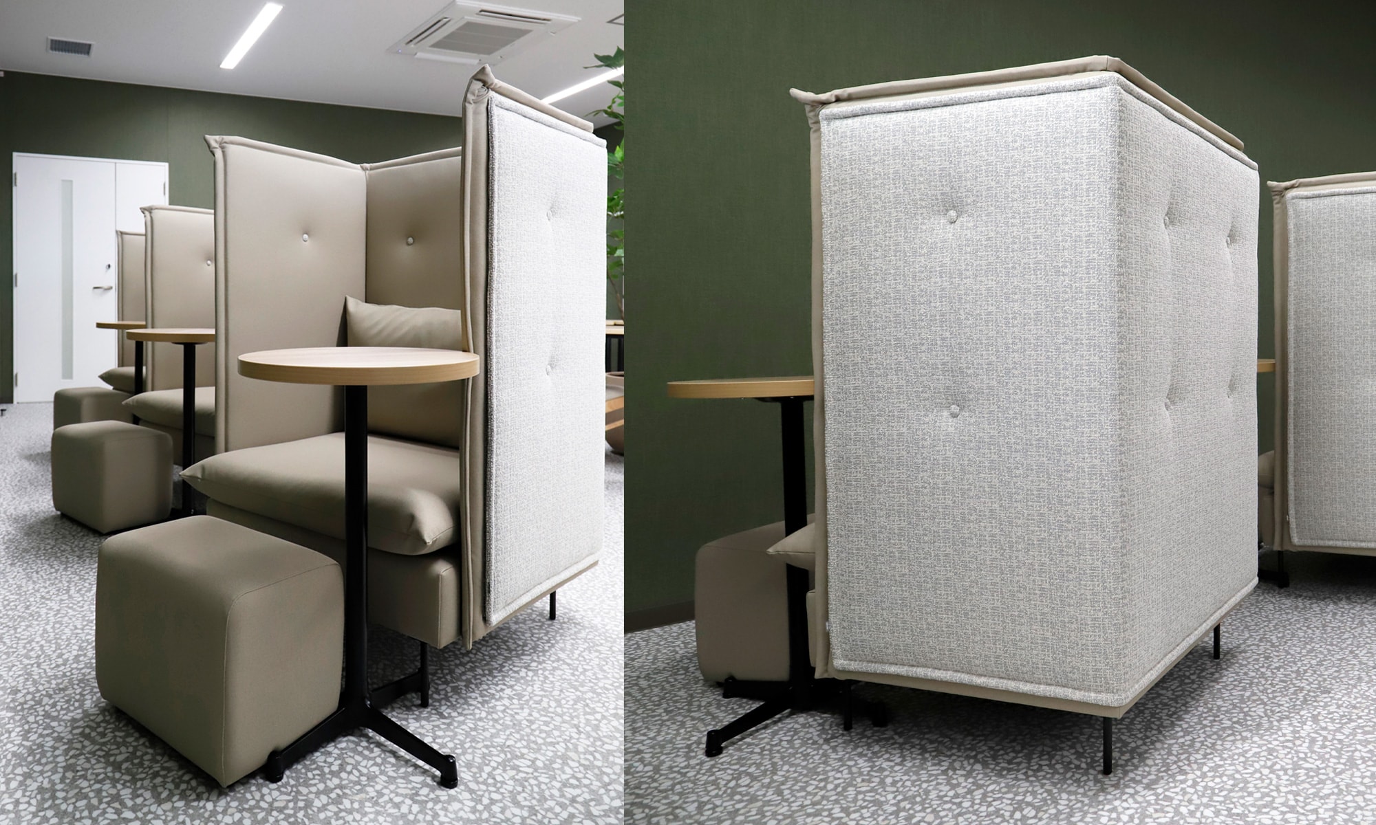 「ゆっくり過ごしてもらいたい」という思いから、オットマン付きのおこもりブースを採用。贅沢な空間は、スタッフに一番人気